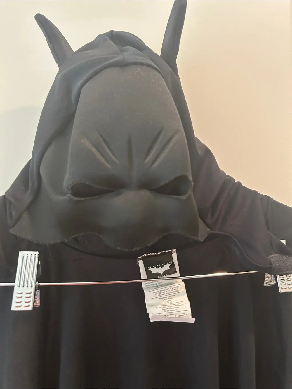 DC Comics Dark Knight Trilogy Black Hooded Batman Costume Cape attached mask S